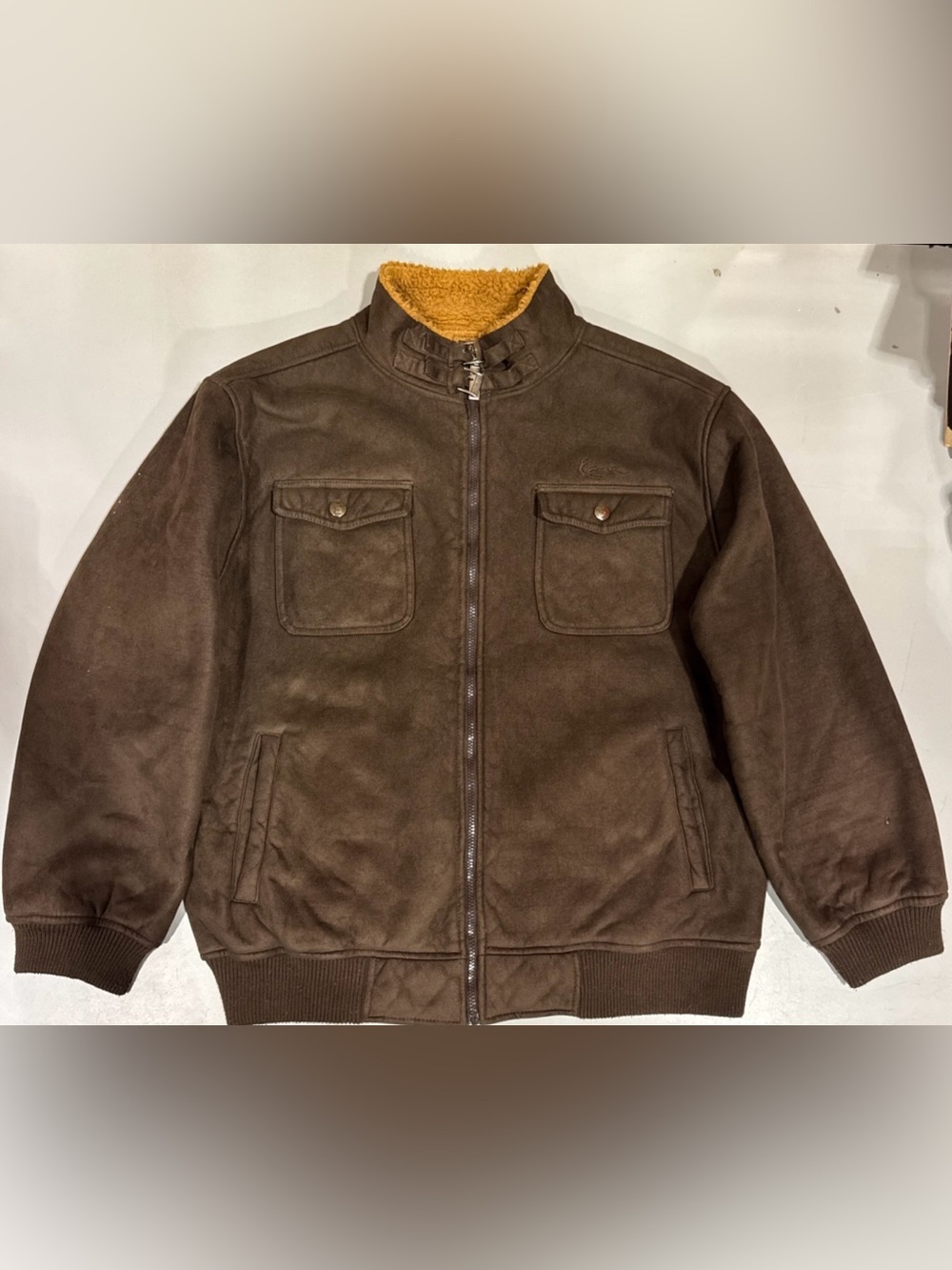 Karl Kani Brown Bomber Jacket with Tan Sherpa Collar